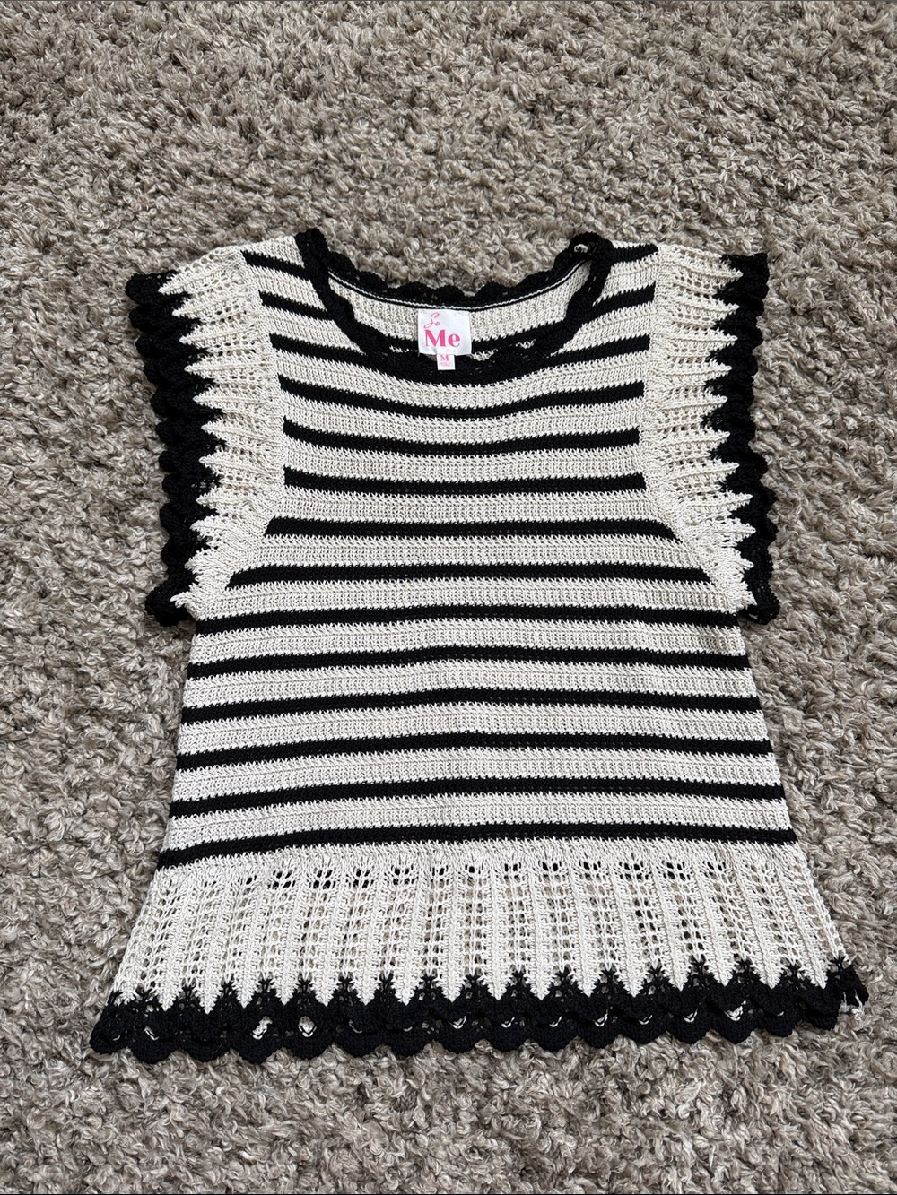So Me Black & White Striped Crochet Tank Top